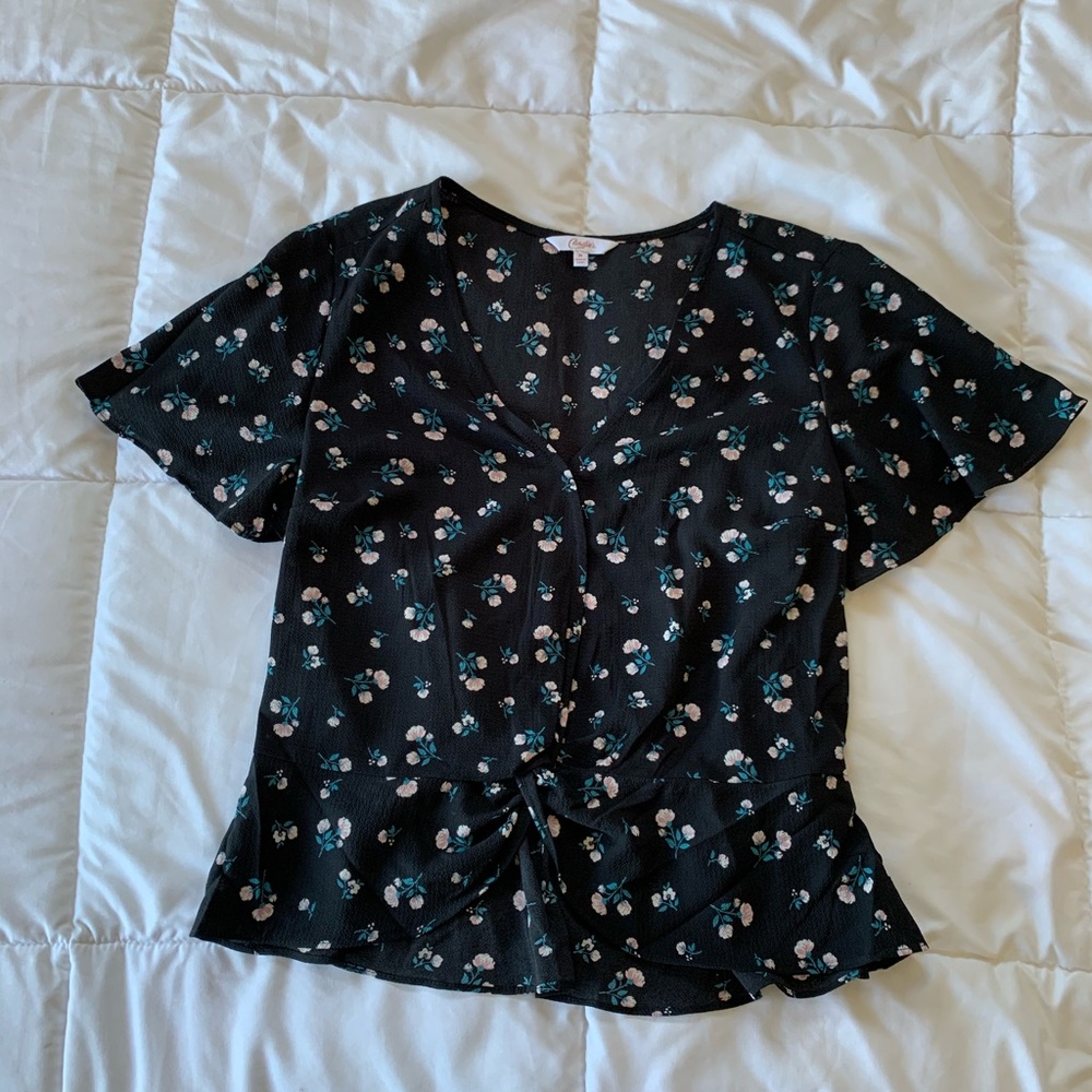 black floral v-neck